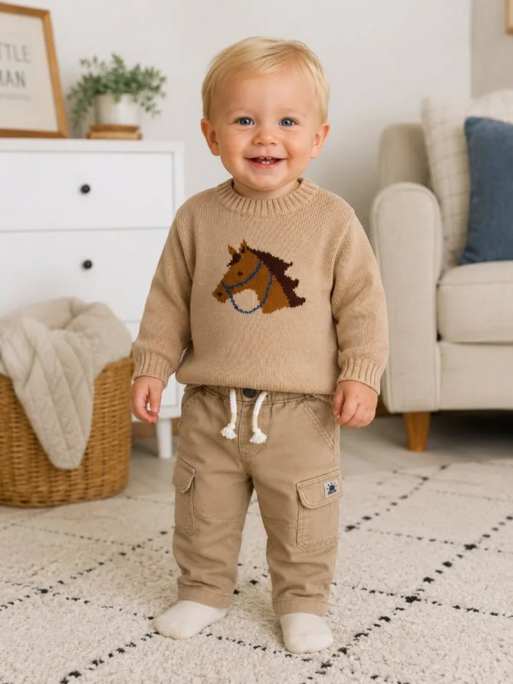 NWT Little Co. by Lauren Conrad Baby Boy Horse Sweater & Pants Set 12 Months